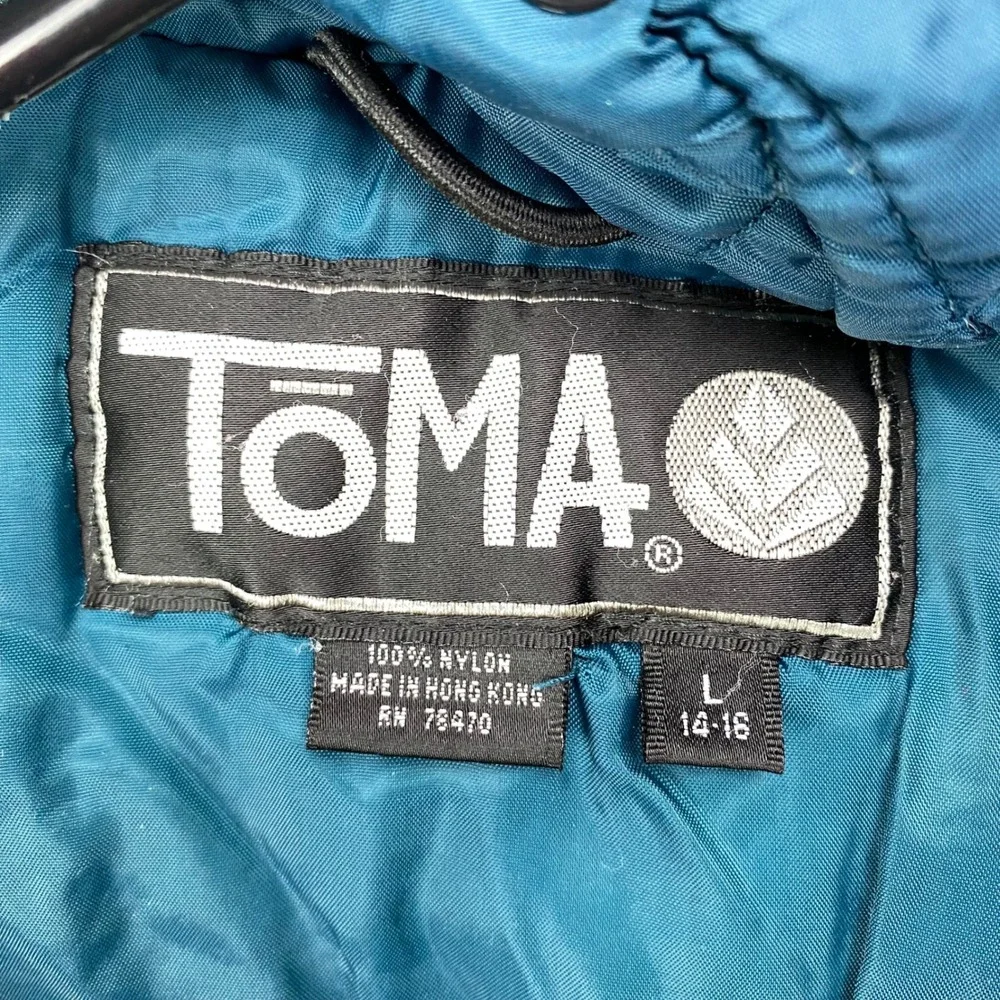 TOMA‎ Vintage Hooded Jacket Mens L 14-16 Black Puffer Bomber Nylon